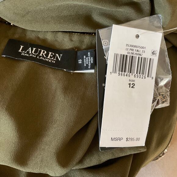 Ralph Lauren Sequined Sleeveless Mini Shift Cocktail Dress Bronzed Green Size 12 - Picture 11 of 13